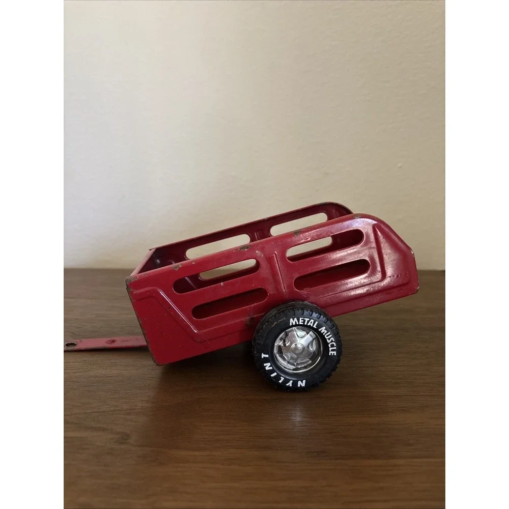 Vintage Nylint Red Pressed Steel Farm Hay Metal Muscle 2-Wheel Trailer Toy